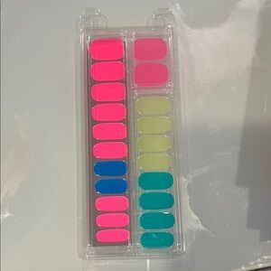 Vibrant Press-On Nail Set with Pink, Blue, and Green Shades